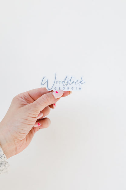 Woodstock Georgia Script Sticker flat lay